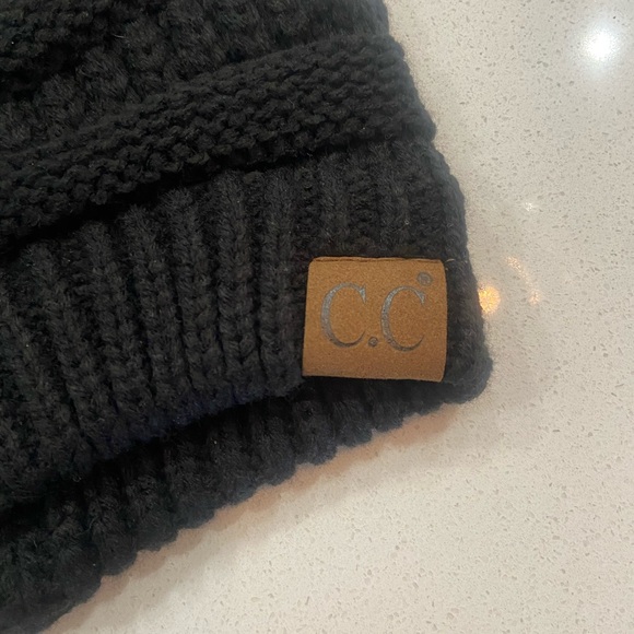 Black Knit CC Beanie Hat - Picture 3 of 3